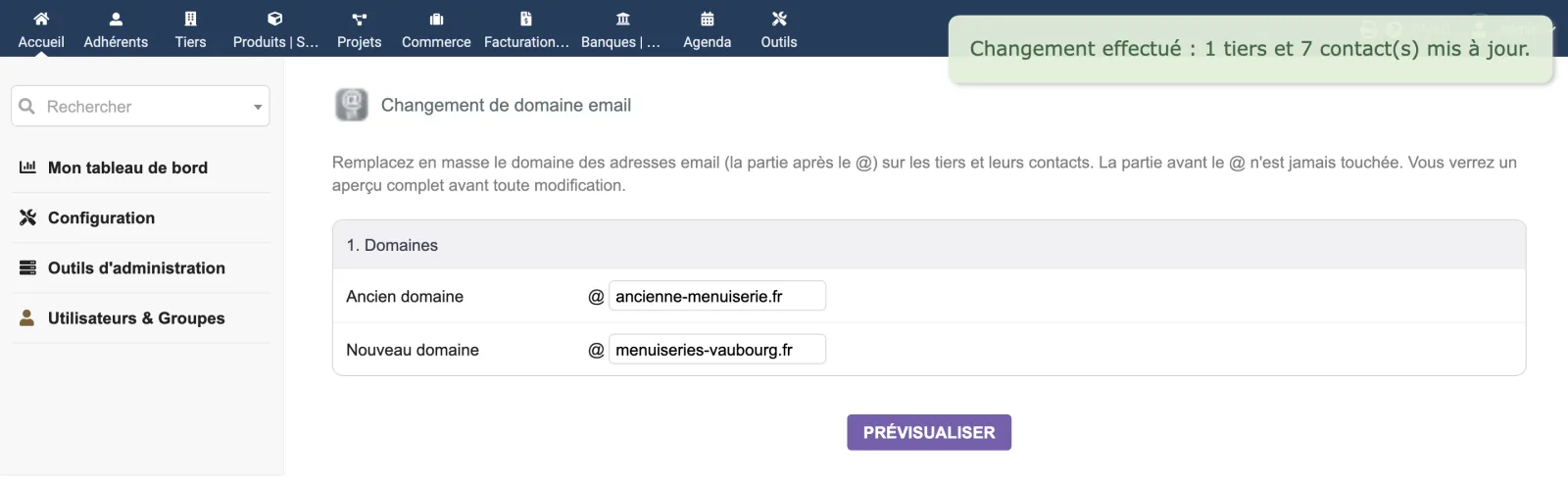 Après application, le module dit exactement combien de fiches il a modifiées.
