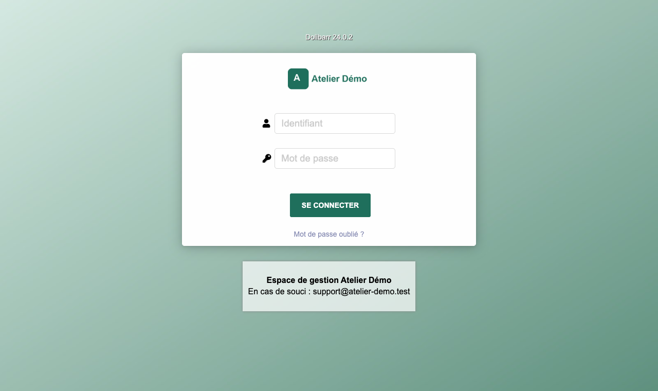 Page de connexion avec logo, message et image de fond