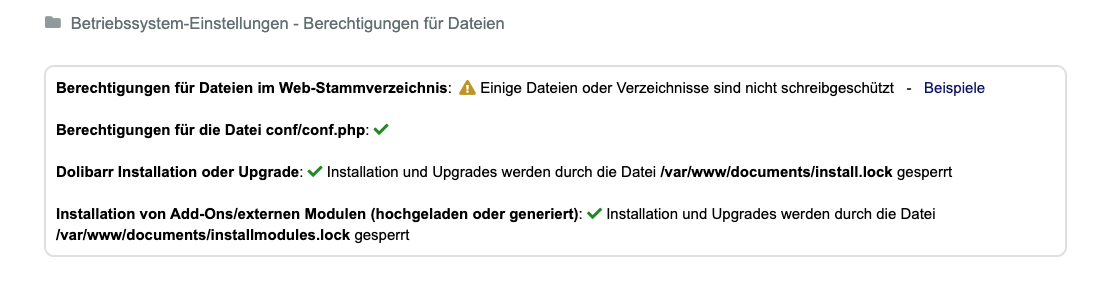 Der Sicherheitsbericht nach den Änderungen: conf.php und install.lock sind grün