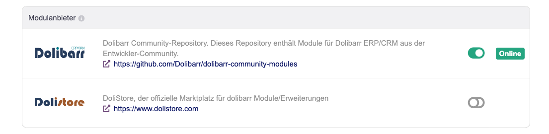 Das Community-Repository auf der Modulseite eingeschaltet