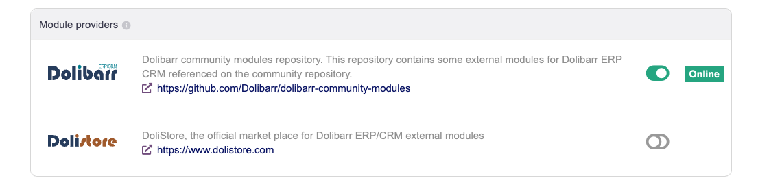 The community repository switched on in the modules page